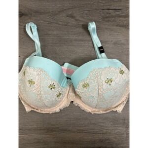 Victoria's Secret 34DD Light Aqua Lace Jeweled VS Push Up Bra Brand New VS Bra